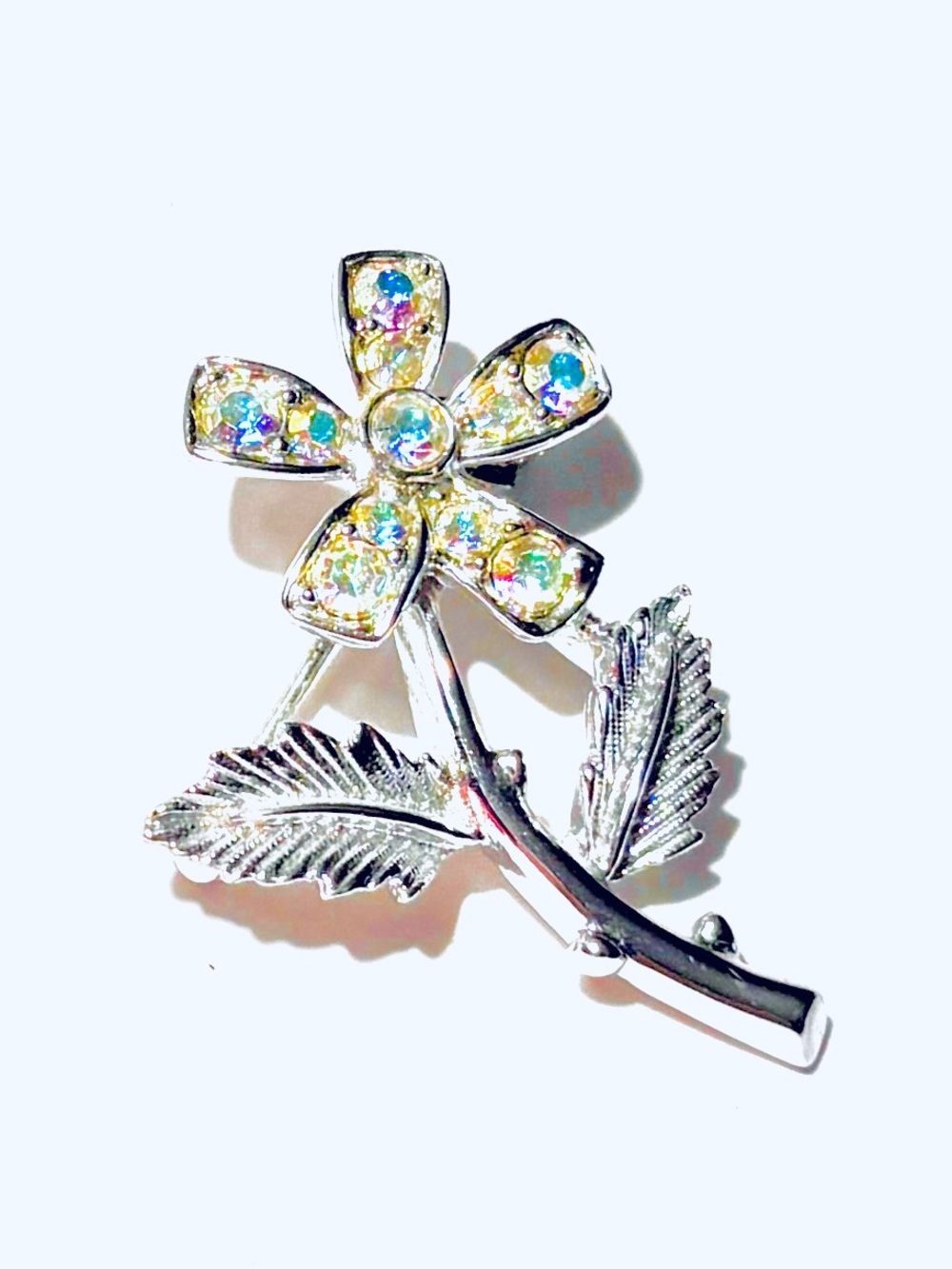 Vintage 1968 Sarah Coventry Mini Fleur Aurora Borealis Flower Brooch Pin